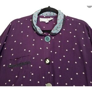 Janice McCarty Blouse L LX Shirt FloralTop Purple Polka Dot Country Duck VTG